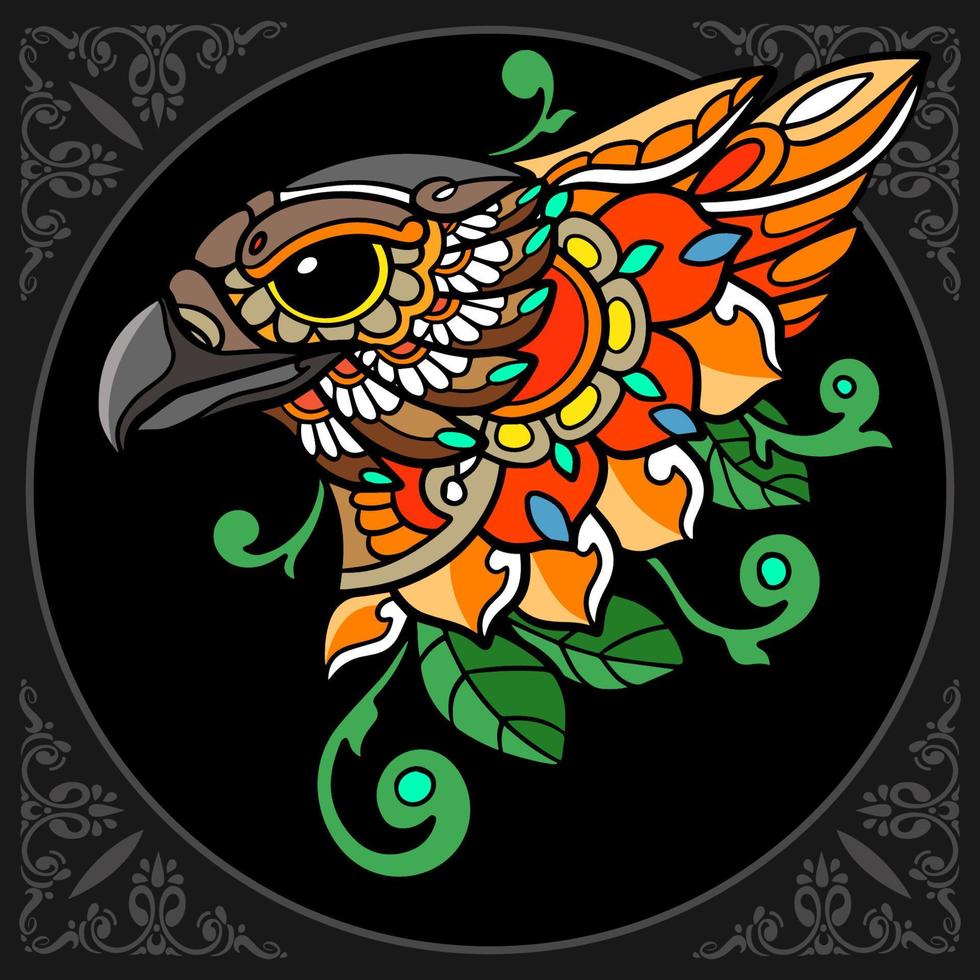 colorido, águila, mandala, artes, aislado, en, fondo negro vector