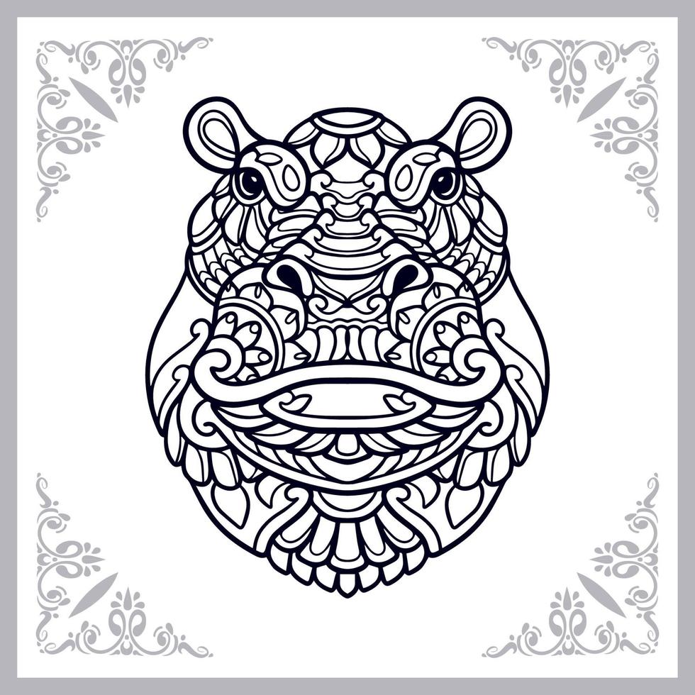 Hippopotamus mandala arts isolated on white background vector