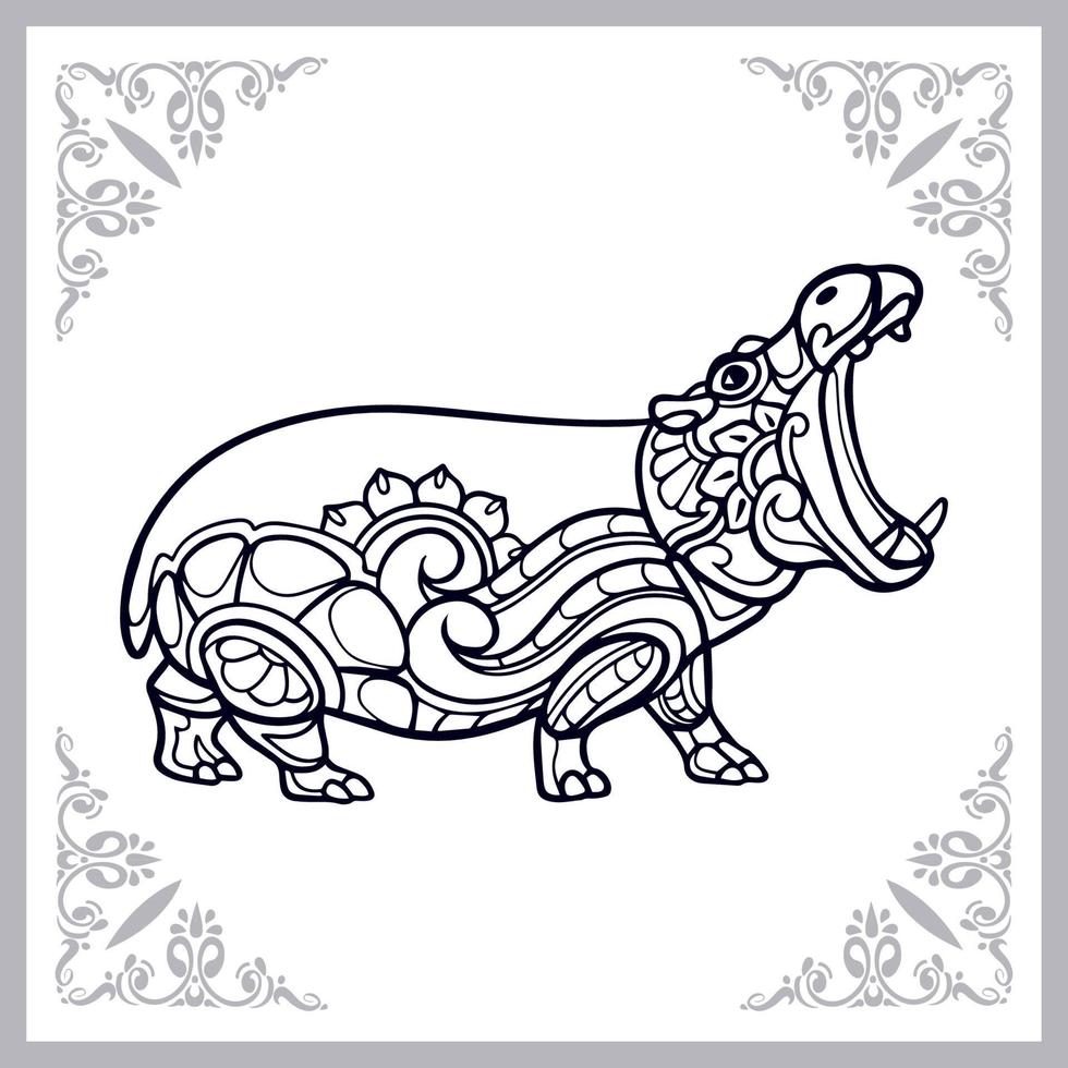 Hippopotamus mandala arts aislado sobre fondo blanco. vector