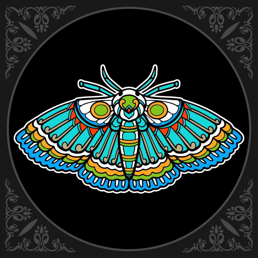 Colorful moth mandala arts isolated on black background vector