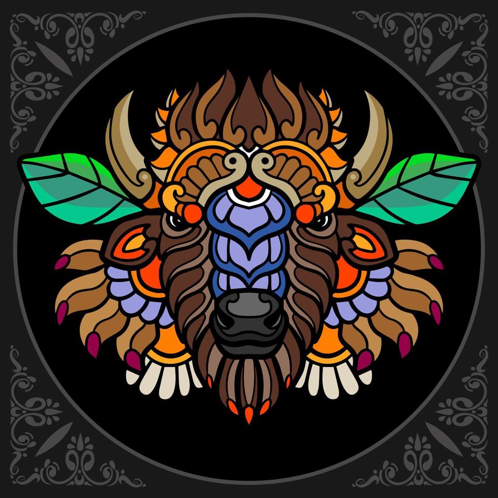 Colorful bison mandala arts isolated on black background vector