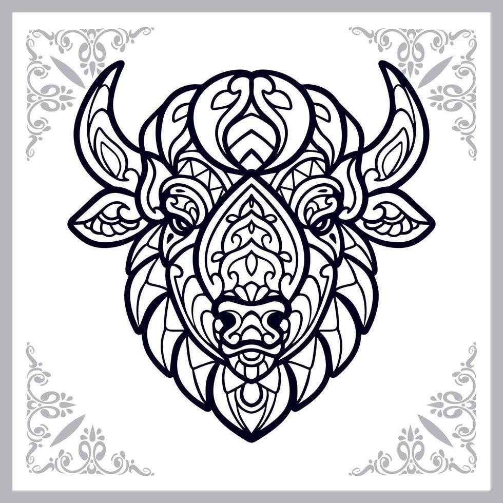 Bison mandala artes aislado sobre fondo blanco. vector