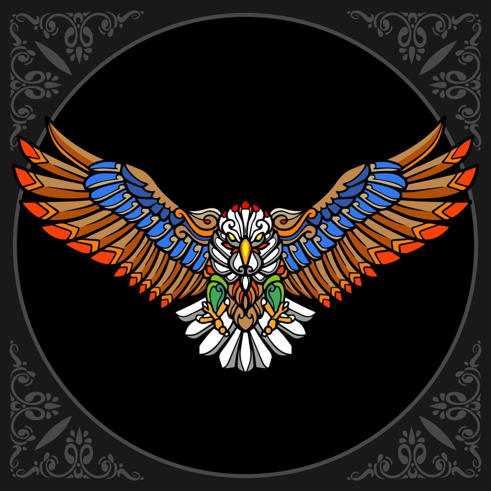 Colorful eagle mandala arts isolated on black background vector