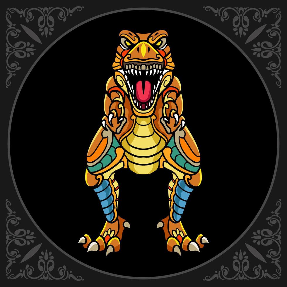 Colorful Tyrannosaurus rex mandala arts isolated on black background vector