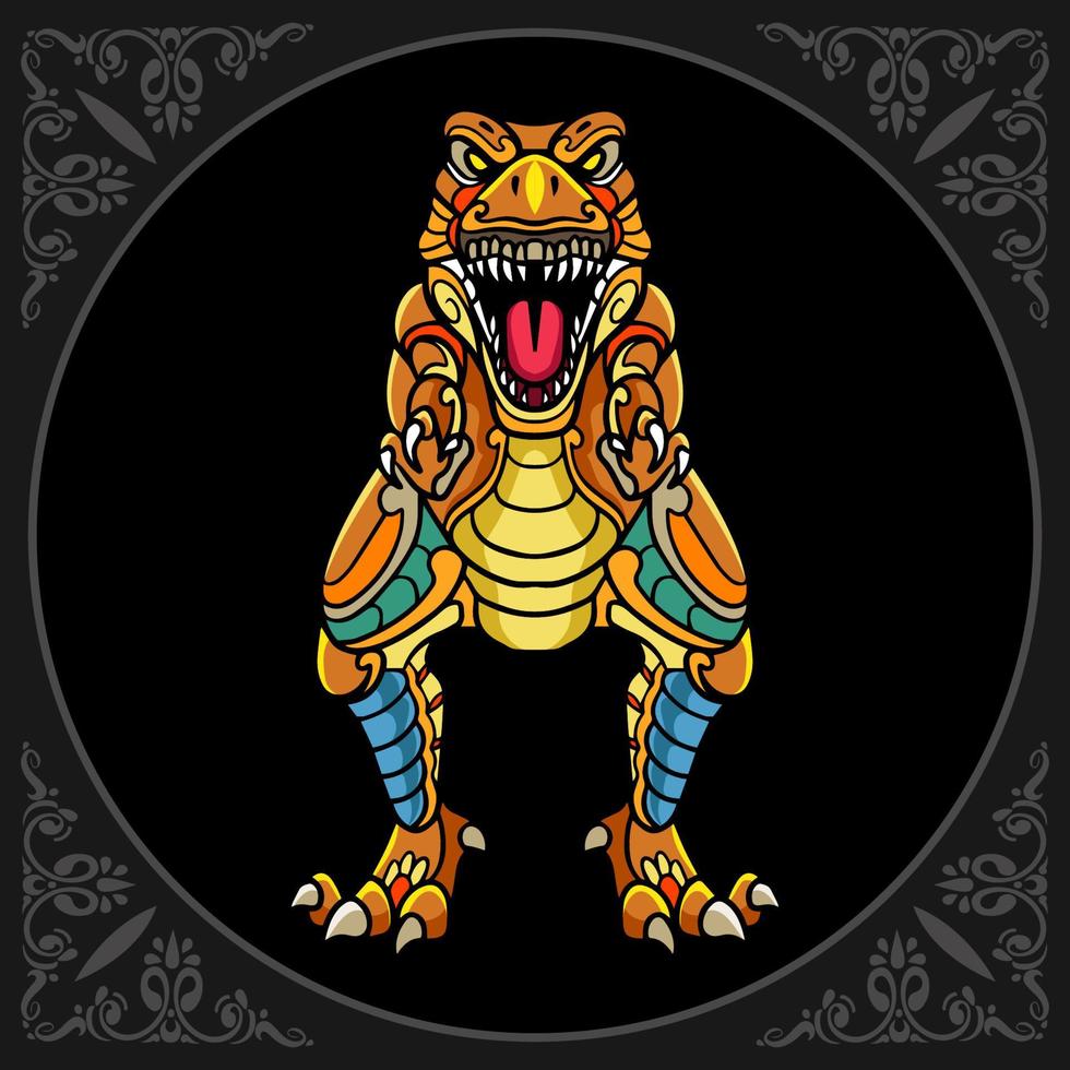 Colorful Tyrannosaurus rex mandala arts isolated on black background vector