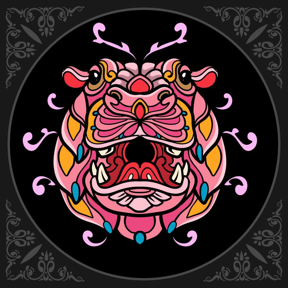 Colorful Hippopotamus mandala arts isolated on black background vector