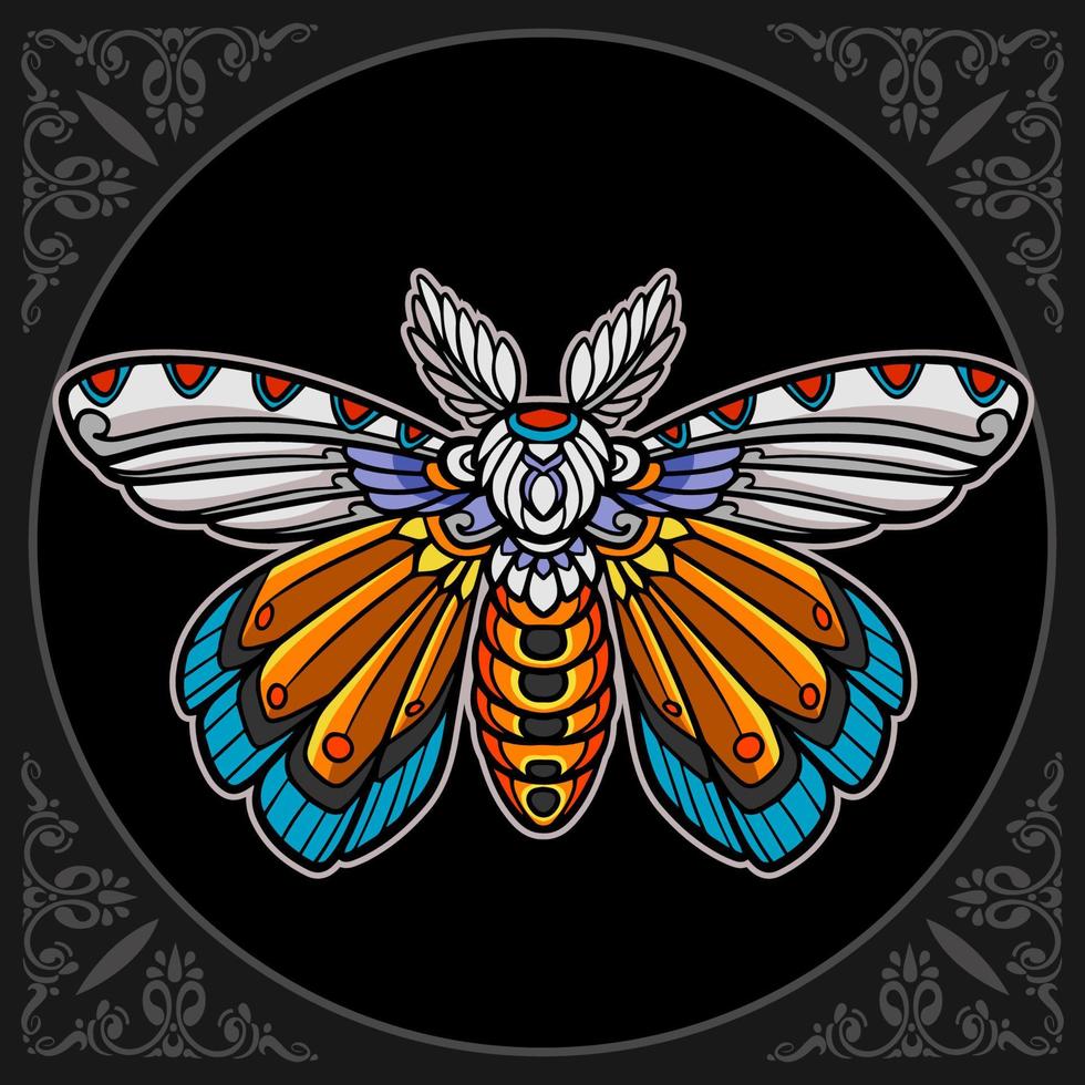 Colorful moth mandala arts isolated on black background vector