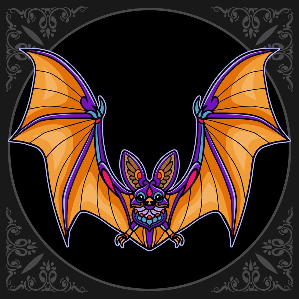 Colorful Bat mandala arts isolated on black background vector