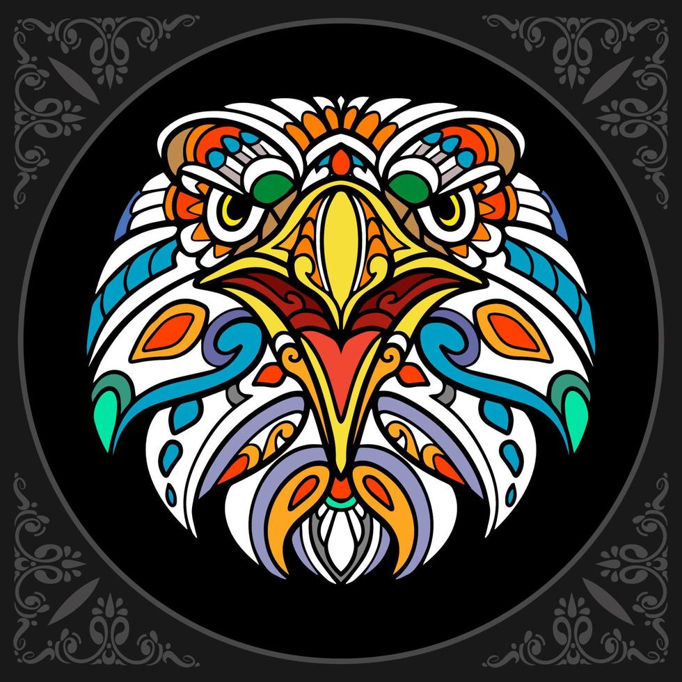 Colorful eagle mandala arts isolated on black background vector