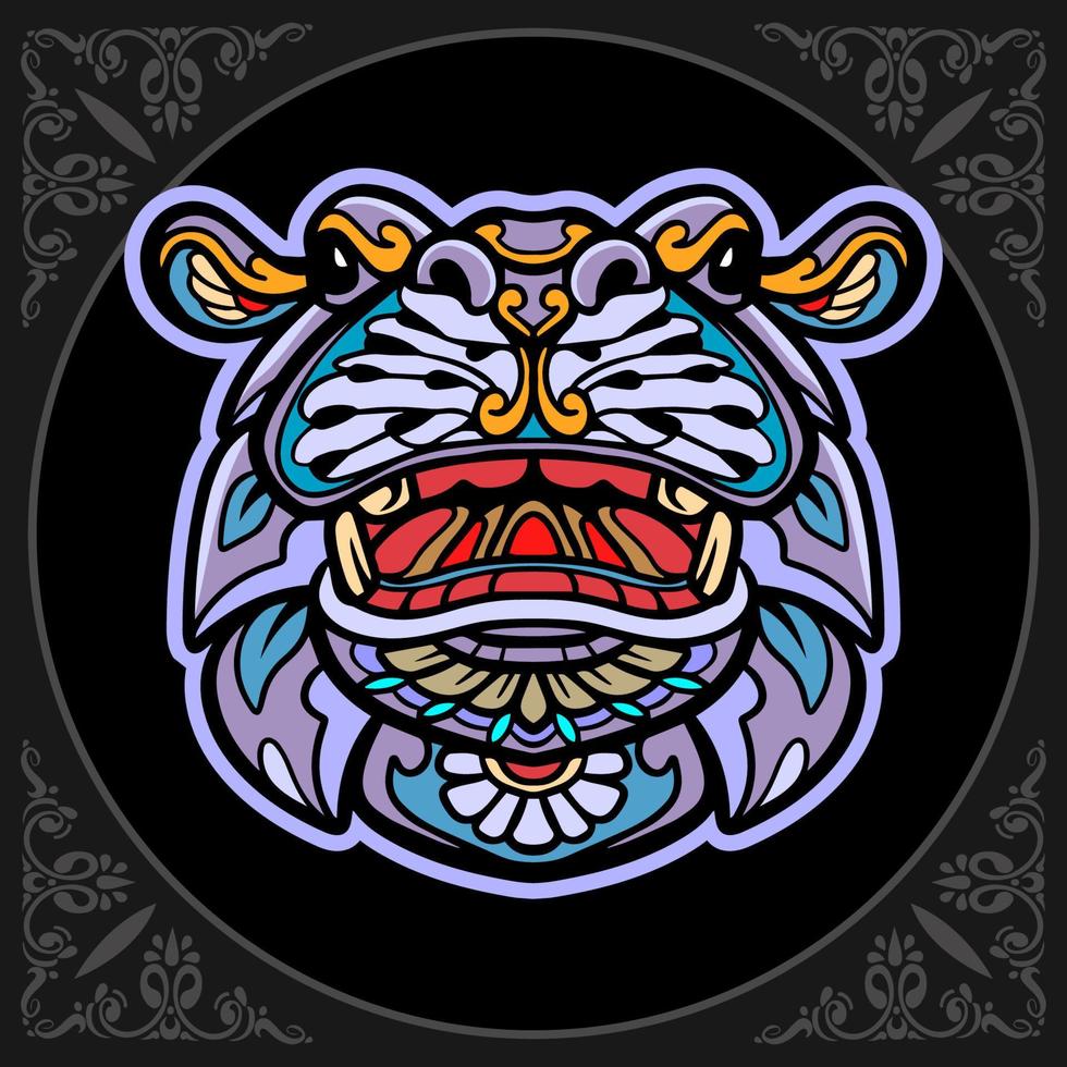 Colorful Hippopotamus mandala arts isolated on black background vector