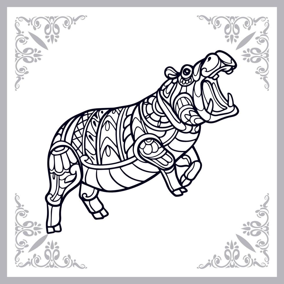 Hippopotamus mandala arts aislado sobre fondo blanco. vector