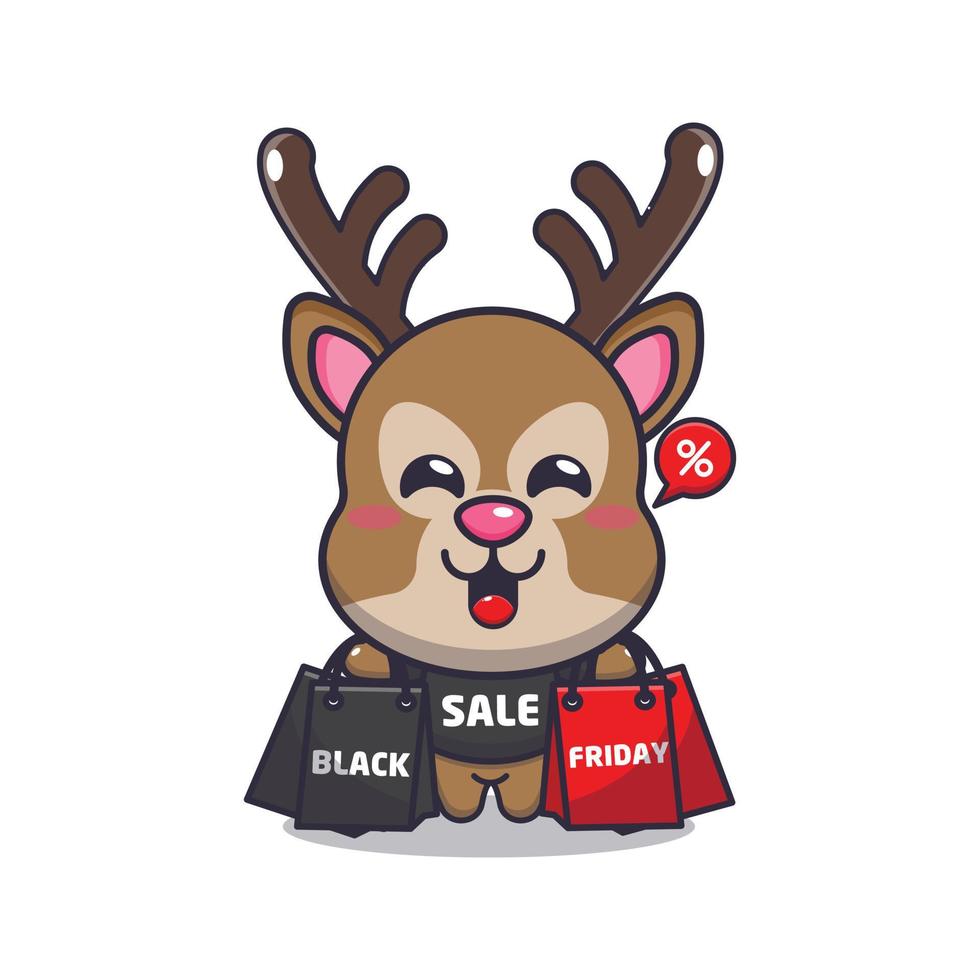 cute deer in black friday cartoon illustration vector