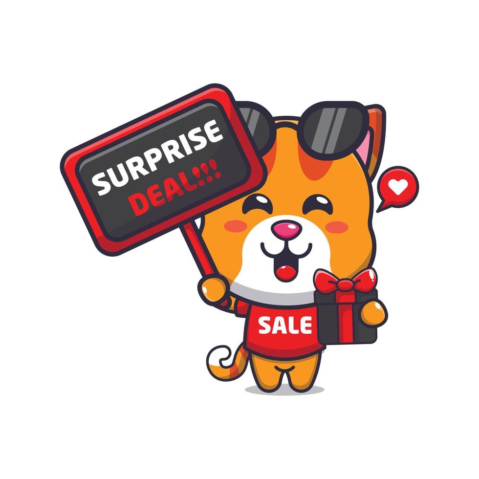 cute cat in black friday cartoon illustration vector