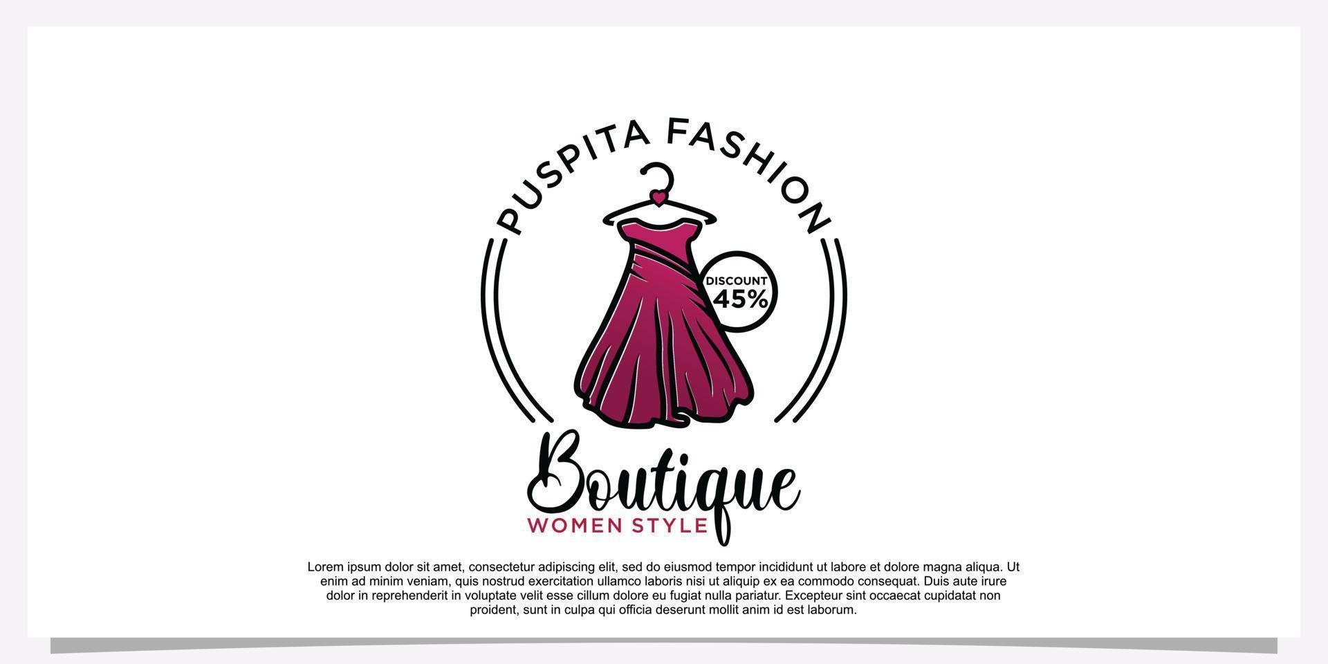 Fashion logo design with dress fashion logo art vector logo template Premium Vector Part 1