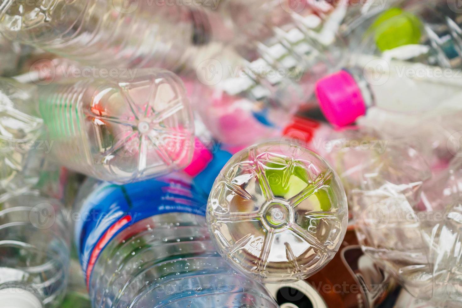 plastic bottles in recycle trash station photo