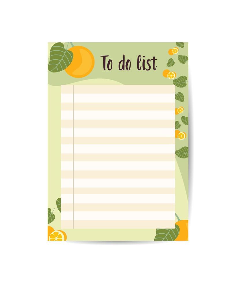 to do list with line for notes with citrus fruit vector illustration