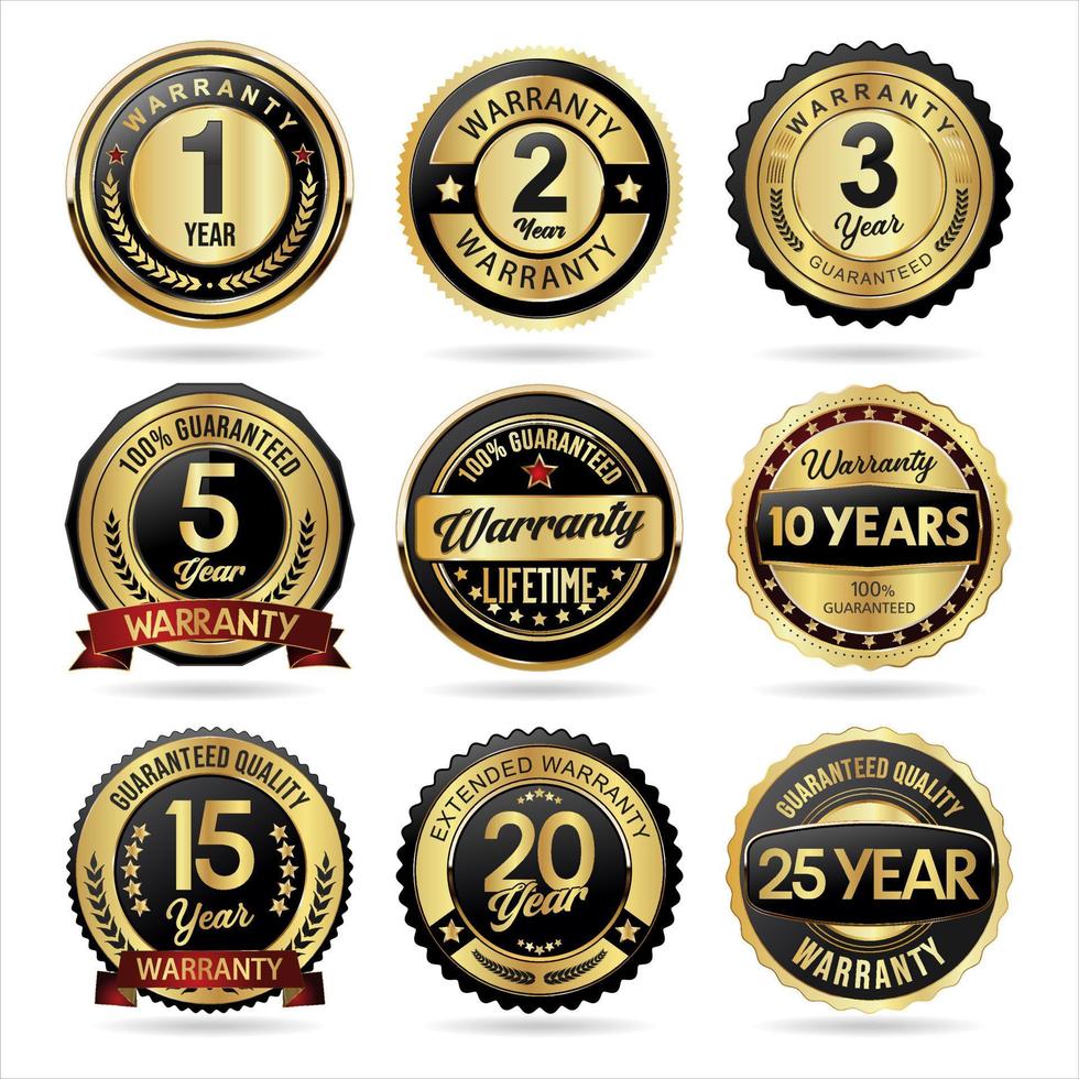 Collection of customer satisfaction warranty guaranteed golden badge vector