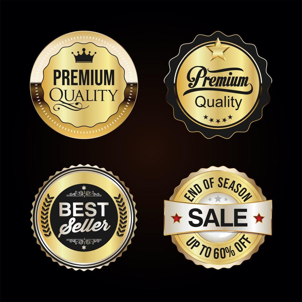 Collection of golden badges and labels vector