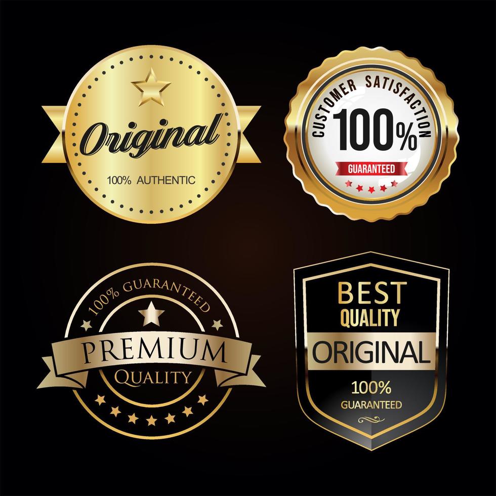 Collection of golden badges and labels vector