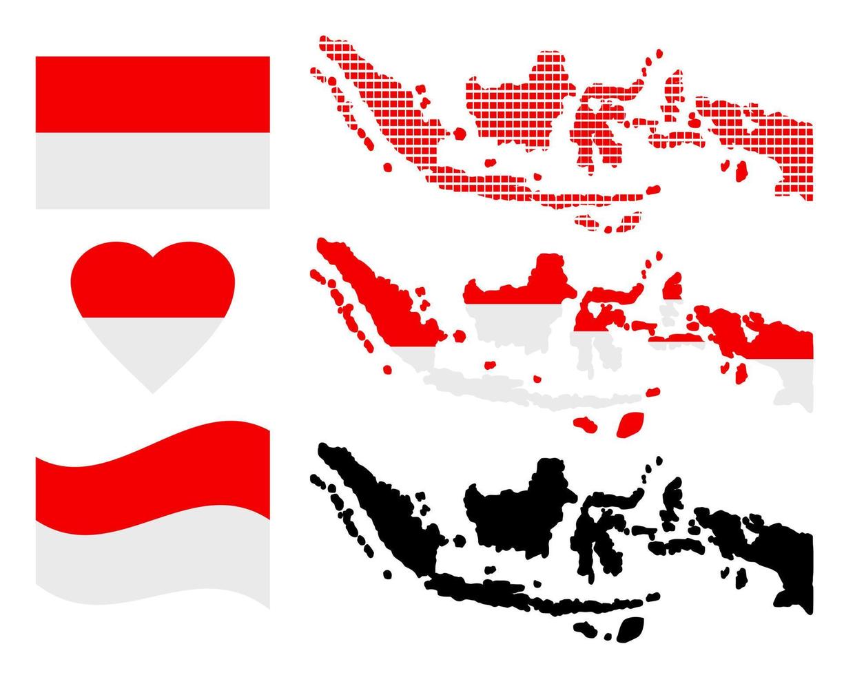 Map of Indonesia and the different types of characters on a white background vector