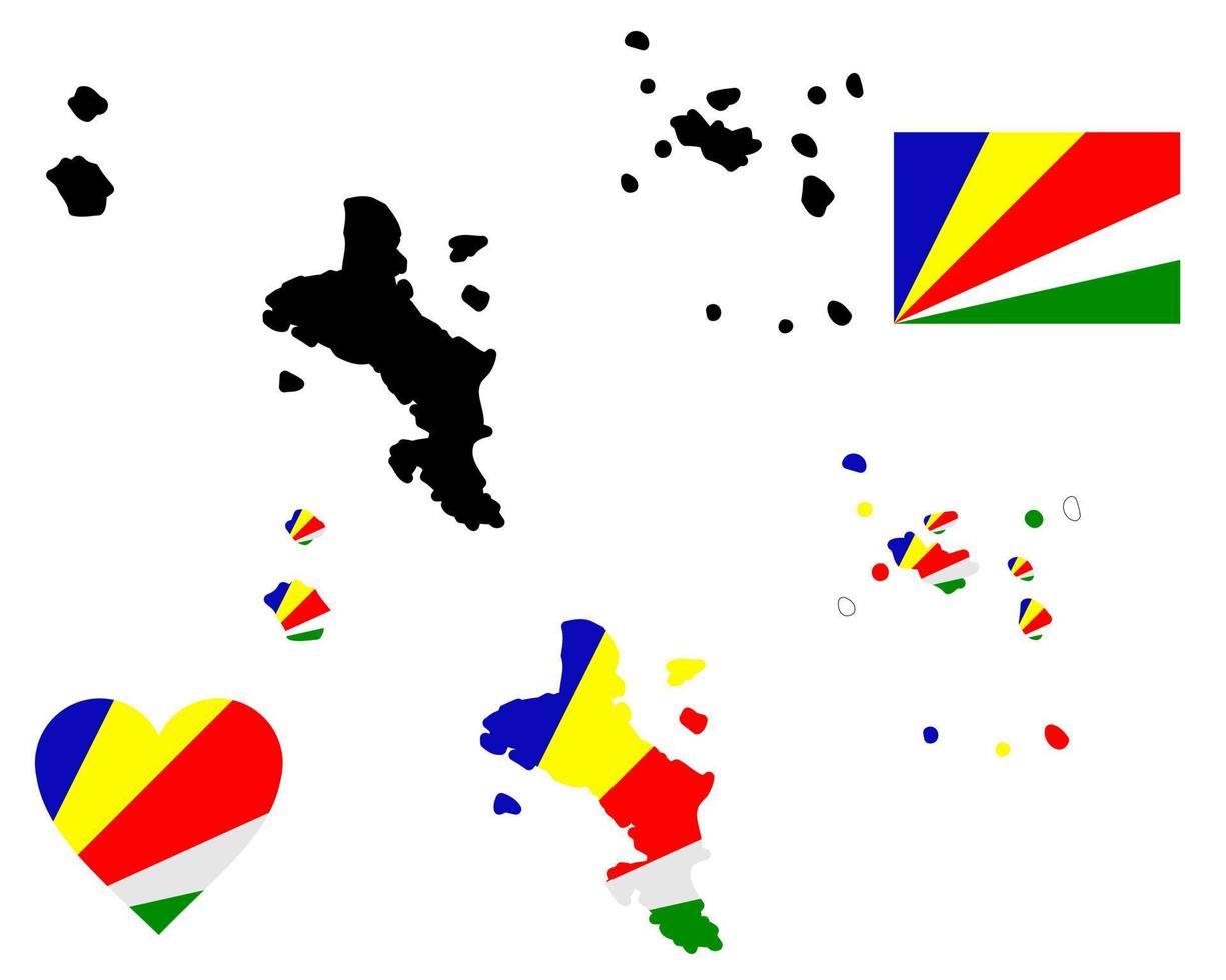 mapa, bandera, y, símbolo, de, seychelles, en, un, fondo blanco vector