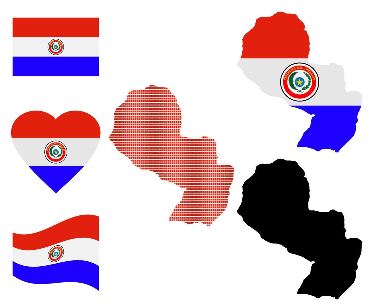 bandera de mapa y símbolo de paraguay en un fondo blanco vector