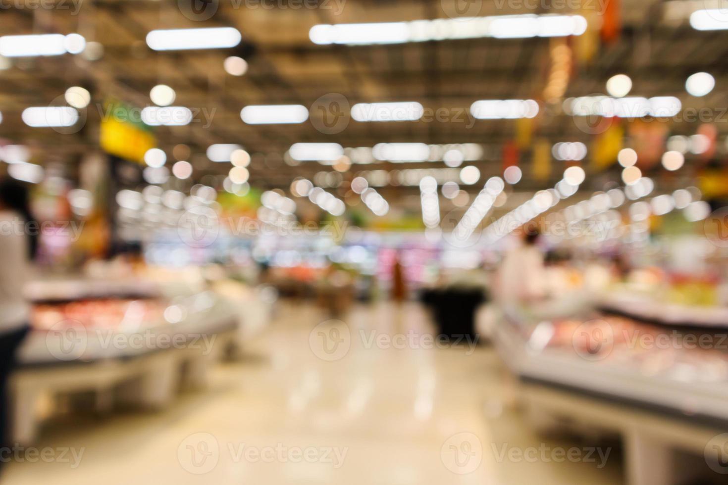 Abstract supermarket grocery store blurred defocused background with bokeh light photo