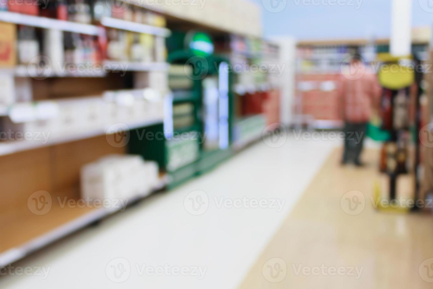 wine shelves in supermarket blurred background photo