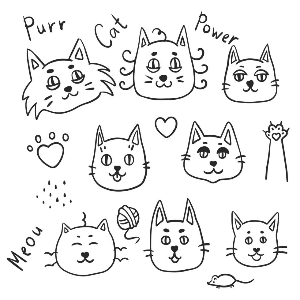 Funny doodle cats vector set