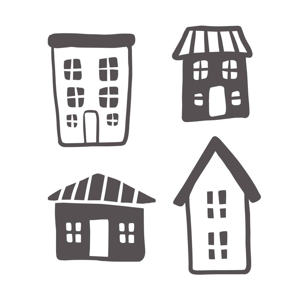 Simple doodle house silhouette vector illustration set