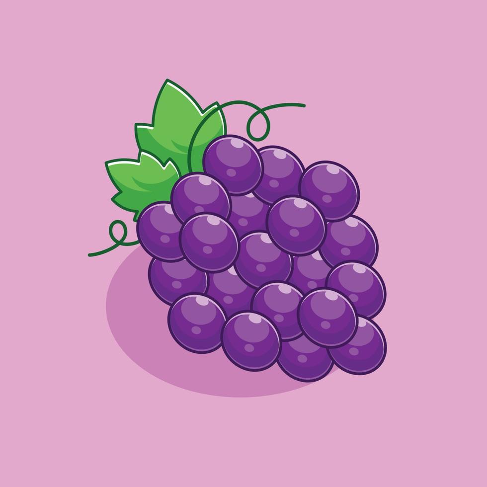 diseño de uvas de estilo de dibujos animados sobre fondo rosa vector