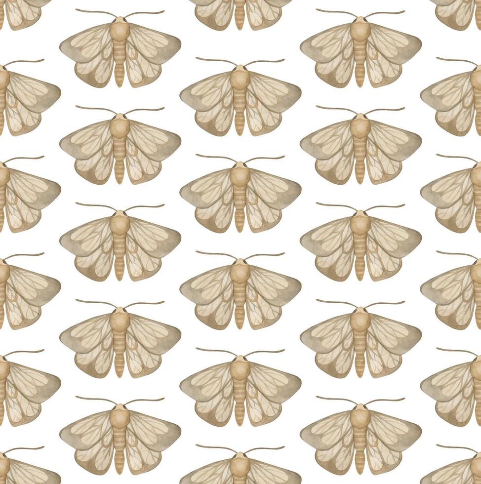 WHITE VECTOR SEAMLESS PATTERN WITH WATERCOLOR MOTHS