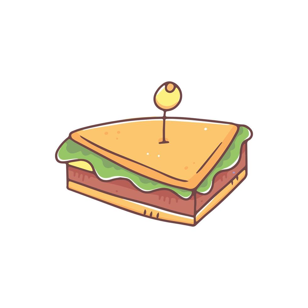 A sandwich in a cute kawaii doodle style. Vector isolated fast food illustration.