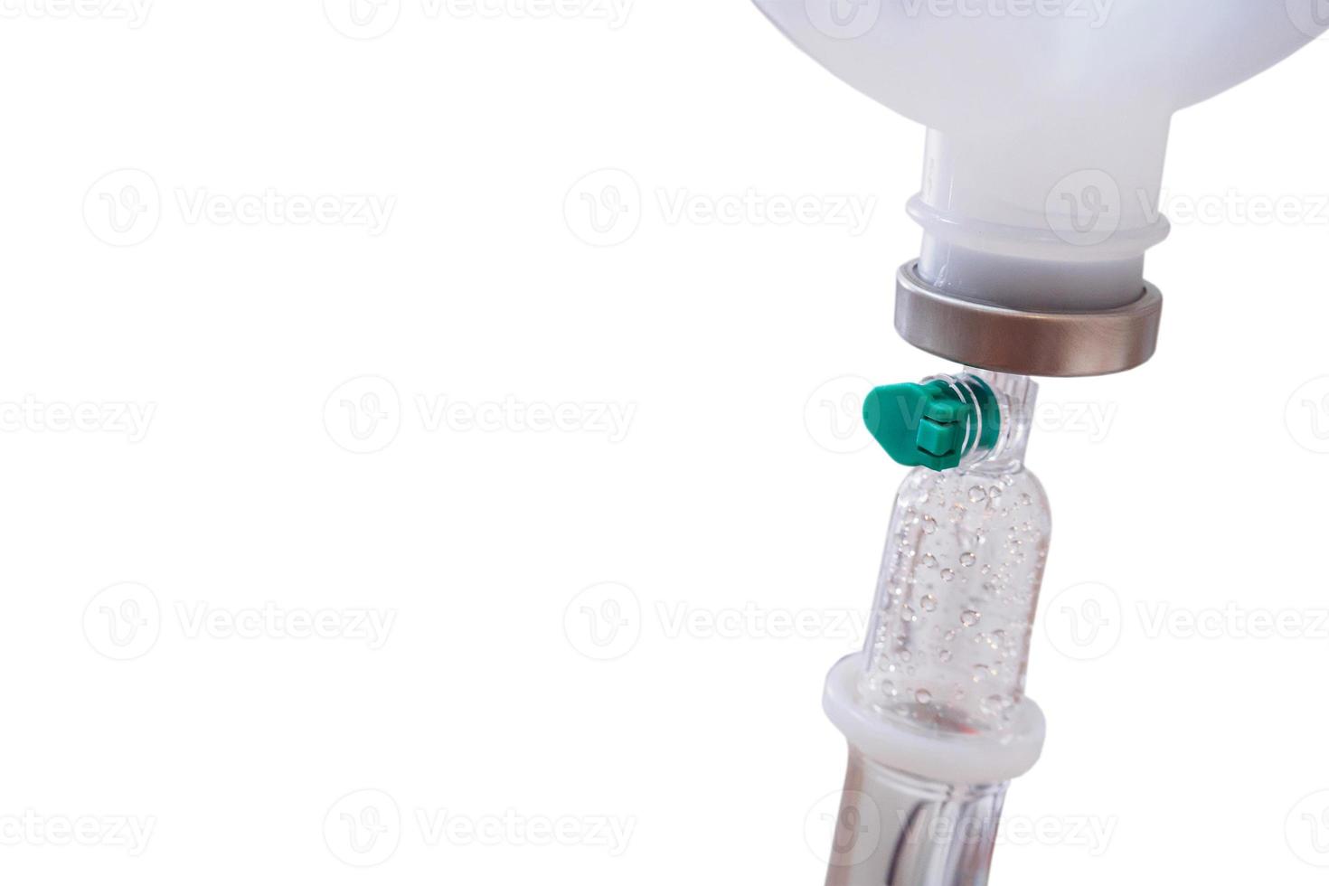 Medical intravenous IV drip isolated on white background photo