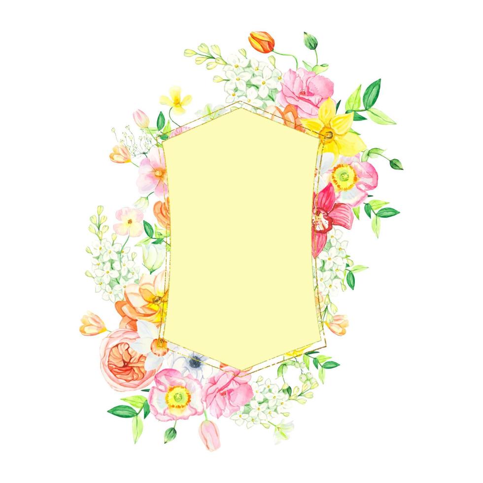 Floral frame with  summer flowers , watercolor illustration vector