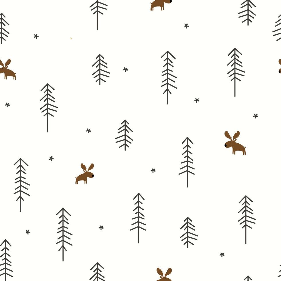 Winter Forest with a Moose vector