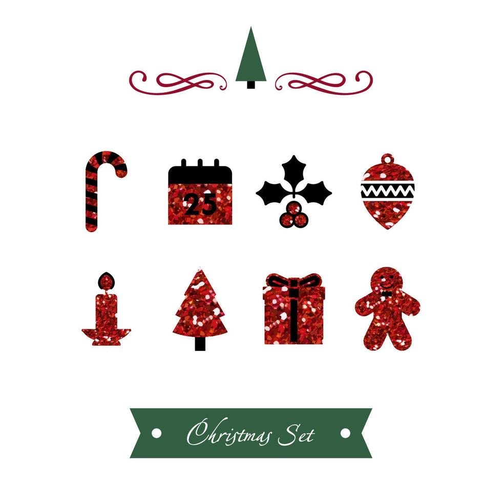 Vector Set of Red Christmas Icons