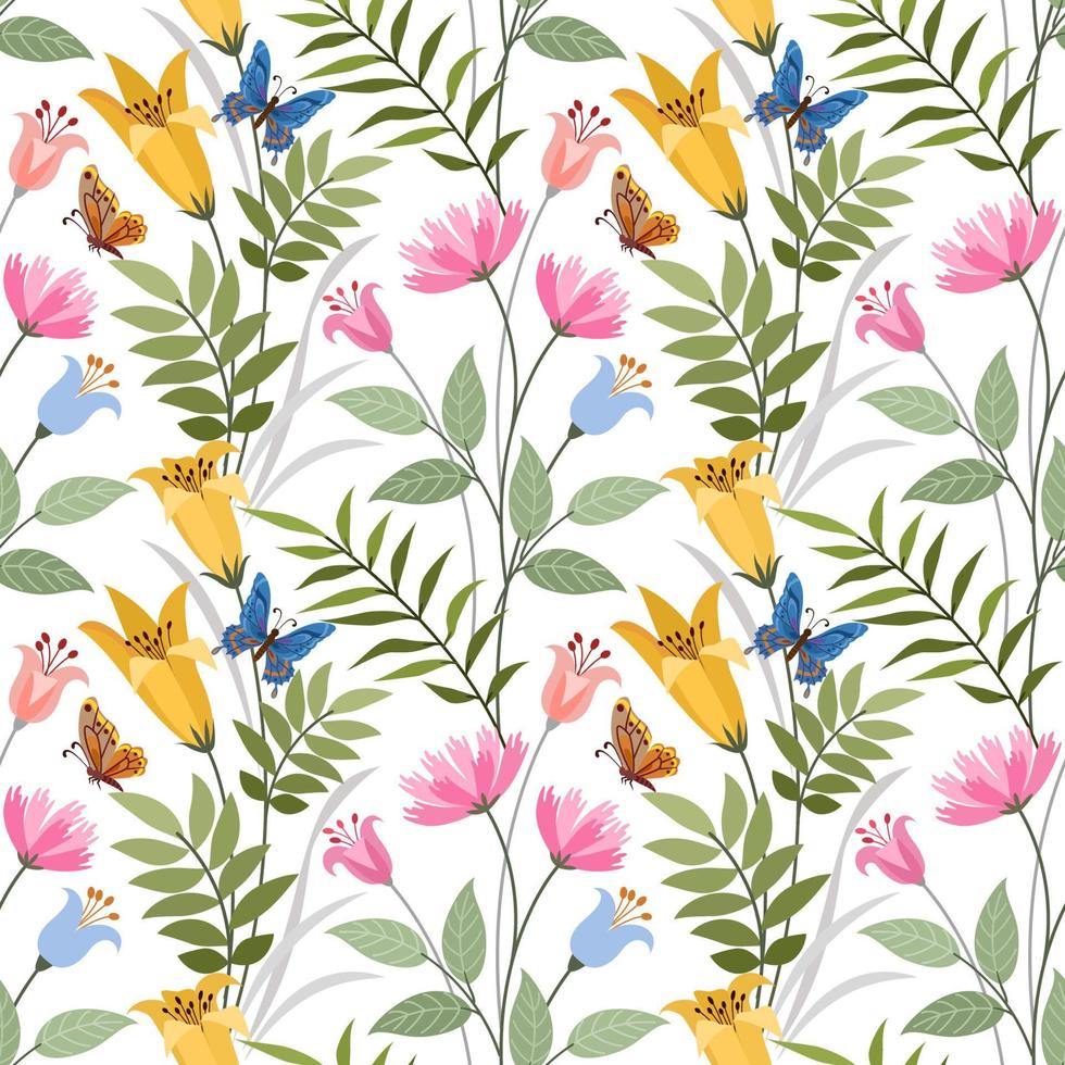 Colorful hand draw flowers seamless pattern. vector