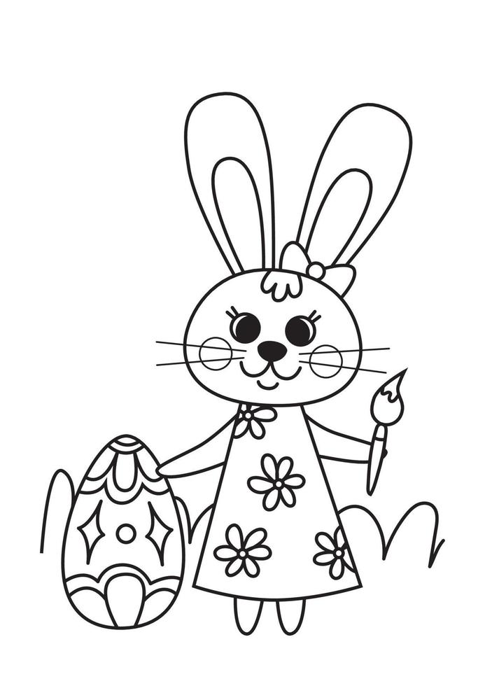 Coloring book. Cute Easter bunny and Easter egg .Vector illustration in a flat cartoon style, black and white line art vector