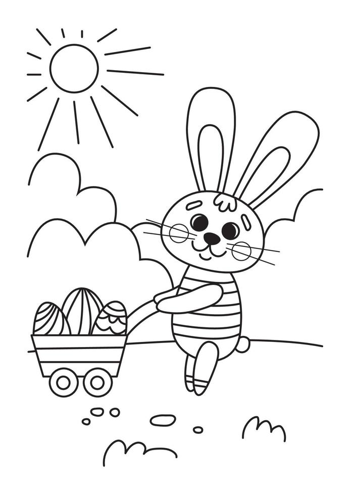 Coloring book. Cute Easter bunny and Easter egg .Vector illustration in a flat cartoon style, black and white line art vector