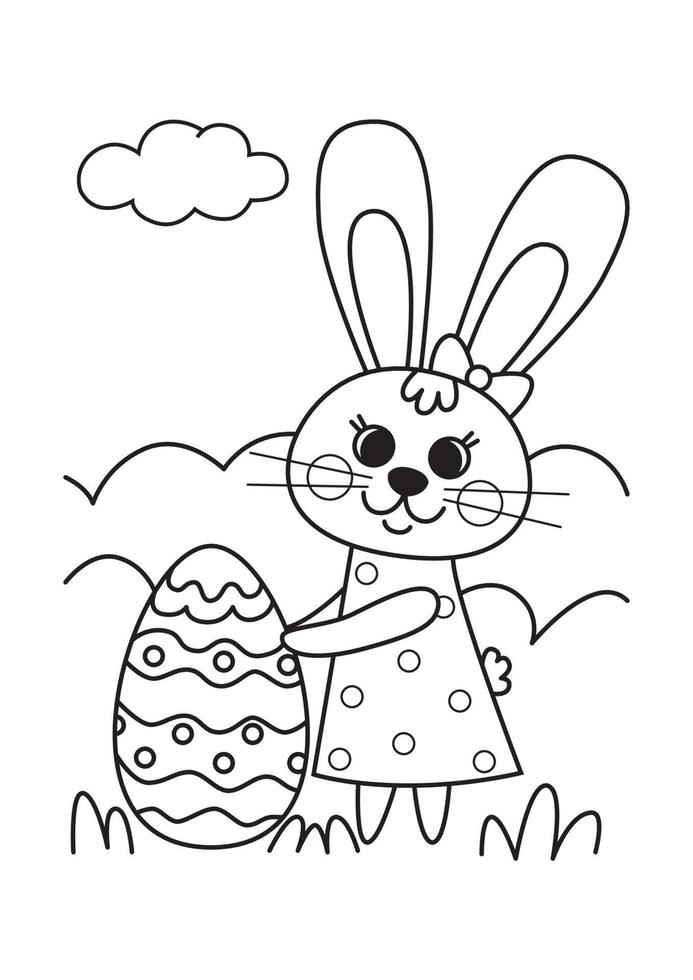 Coloring book. Cute Easter bunny and Easter egg .Vector illustration in a flat cartoon style, black and white line art vector