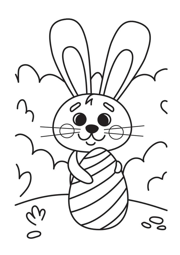 Coloring book. Cute Easter bunny and Easter egg .Vector illustration in a flat cartoon style, black and white line art vector