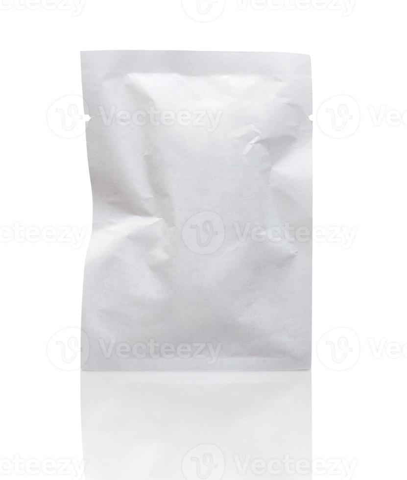 blank white packaging paper sachet isolated on white background with clipping path photo