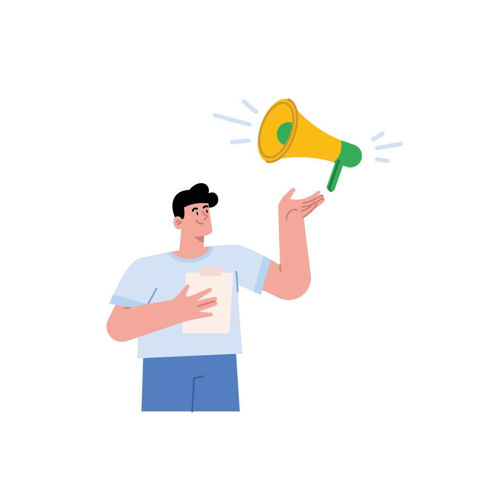 Young man with megaphone for marketing vector