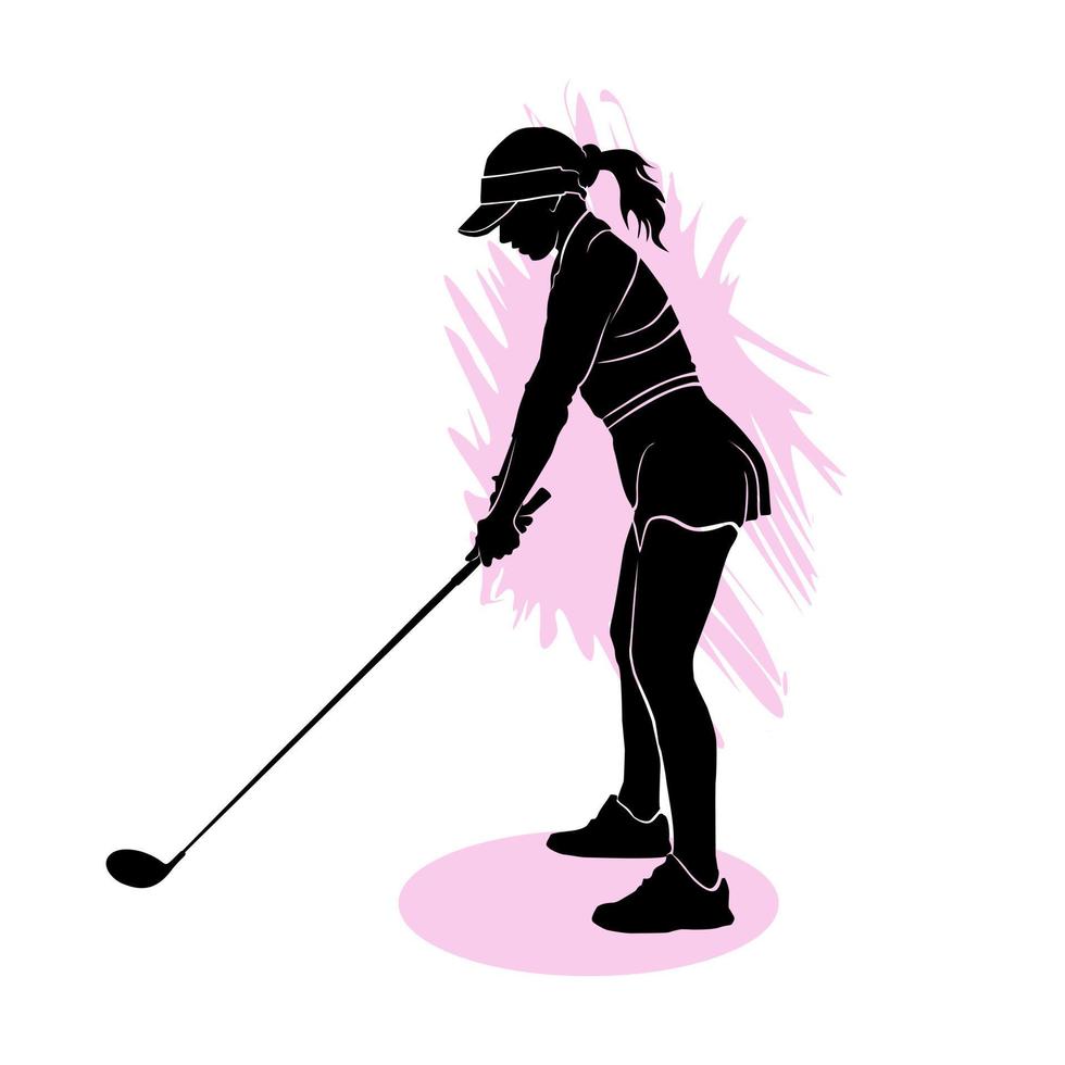 Female golf player. Abstract isolated vector silhouette