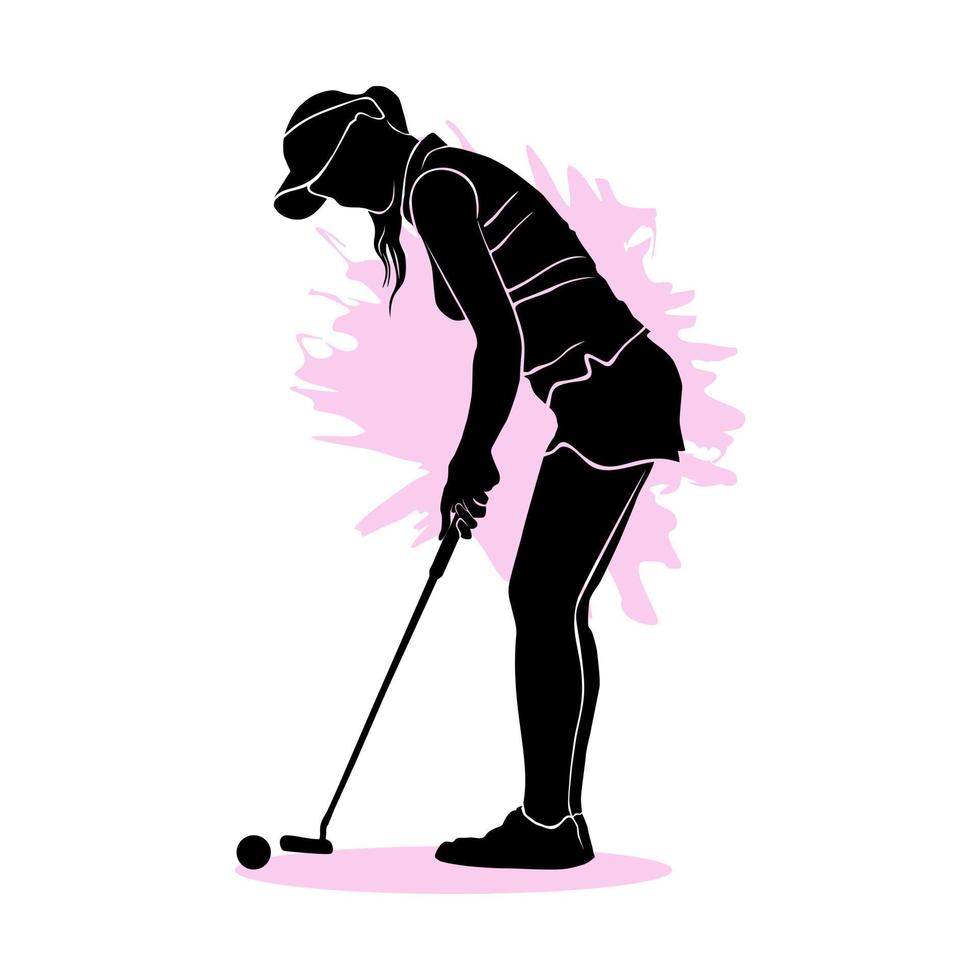 Silhouette of a female golf player. Vector illustration