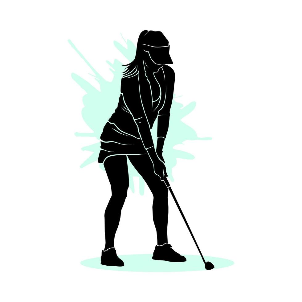 Mujer golfista golf silueta sobre fondo blanco. vector