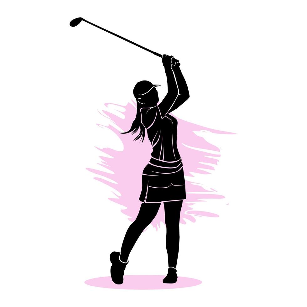 Silhouette of a female golfer swinging a club. Vector illustration