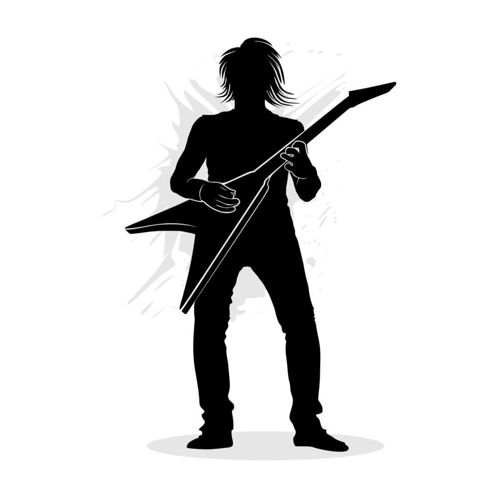 Silhouette of man playing electric guitar. Abstract silhouette vector