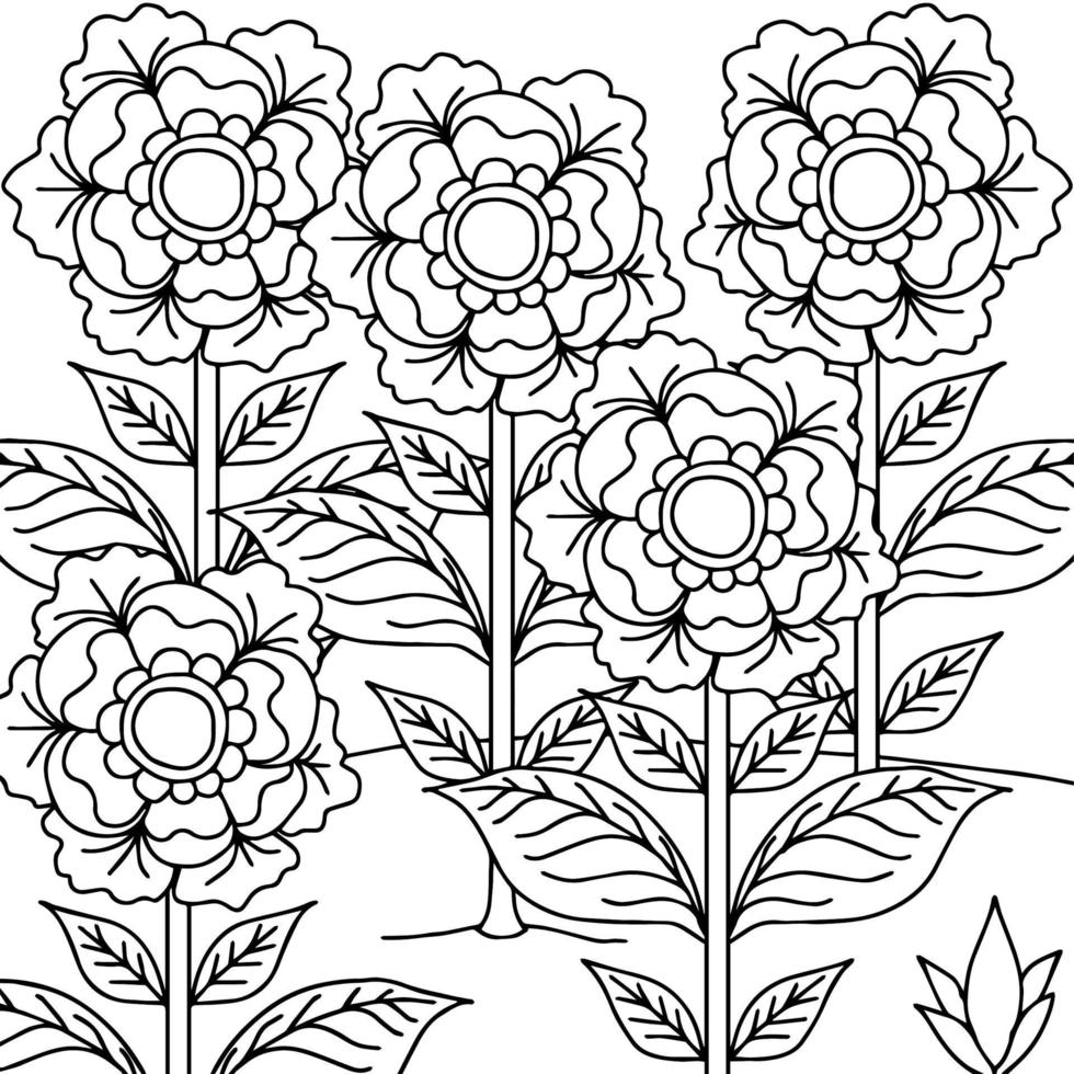 Print design flower outline element coloring page vector